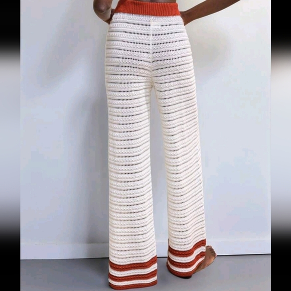 Women's Casual Contrasting Stripe Wide Leg Knit Pants - Picture 3 of 4